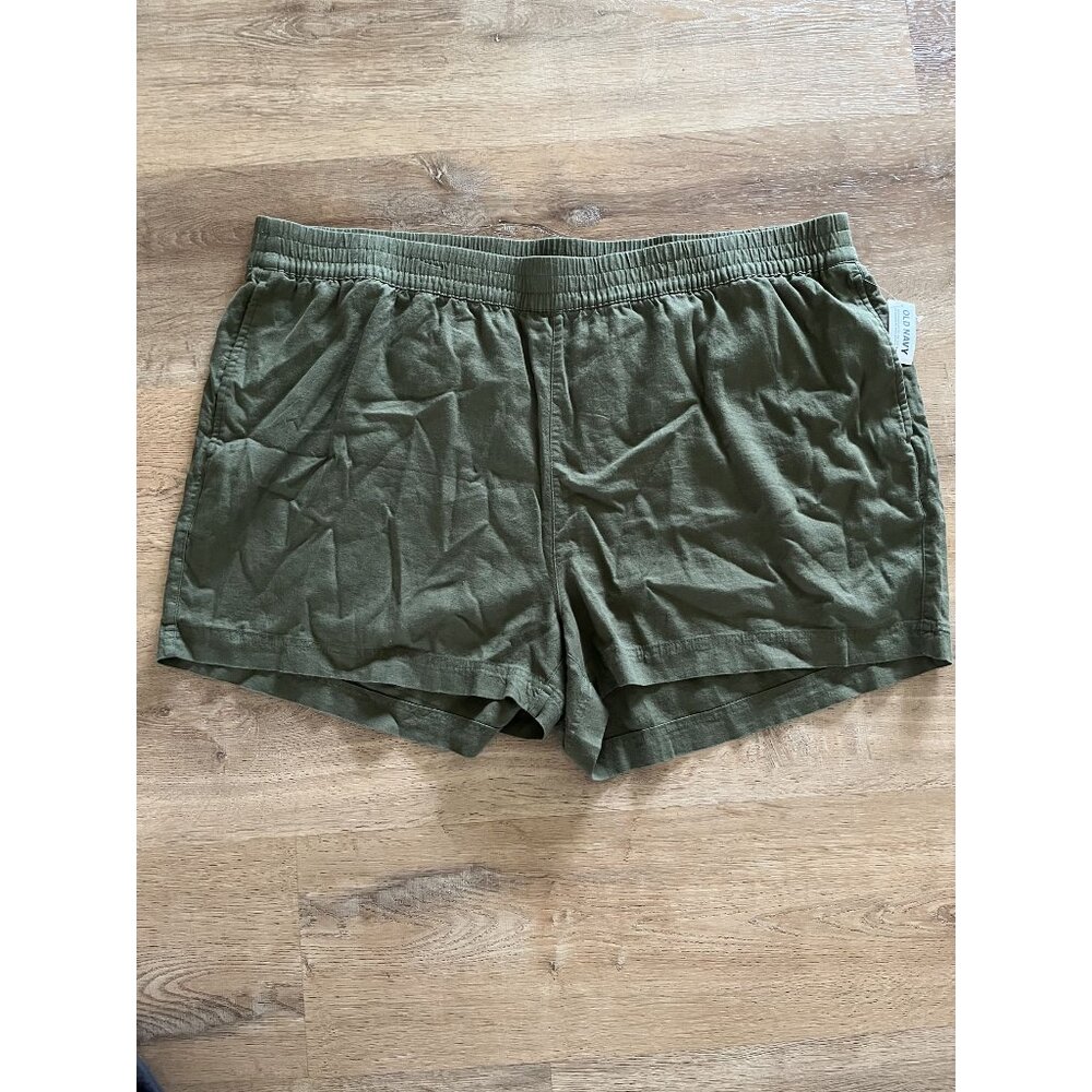 NWT Old Navy Womens Olive Green Linen-Blend Elastic Waist Shorts With Pockets